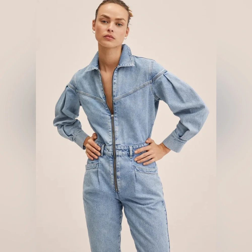 Mango Denim jumpsuit with zipper - Picture 1 of 10